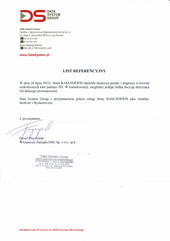 Referencja od firmy data system group