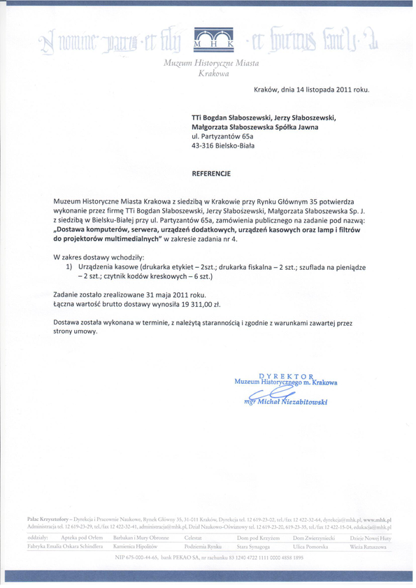 Referencja od firmy Muzeum Historyczne Miasta Krakowa