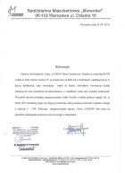 Referencja od firmy Spółdzielnia Mieszkaniowa Muranów w Warszawie