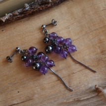 Kolczyki ametyst hematyt w srebrze oksydowanym - Kamykimoniki.pl Monika Gawryluk Białystok