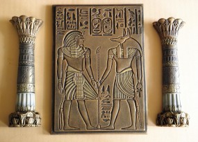 Komplet egipski płaskorzeźba i 2 kolumny egipskie postacie - Irena Papucewicz IrJa Wrocław