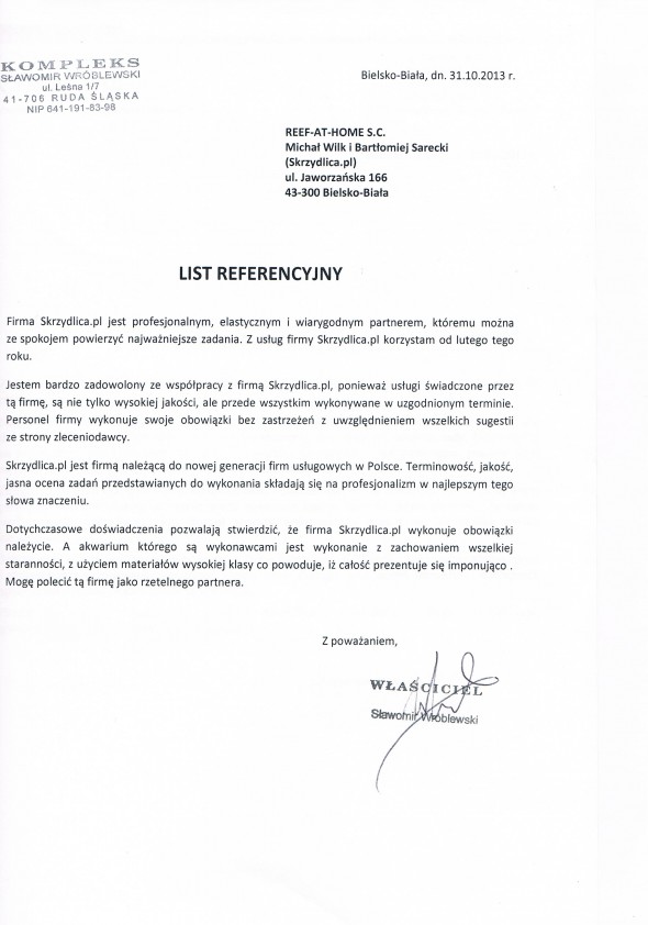Referencja od firmy KOMPLEKS