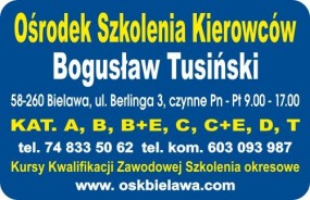 Kursy Prawa Jazdy Kat.A,B,B+E,C,C+E,D,D+E,T - Ośrodek Szkolenia Kierowców Bogusław Tusiński Dzierżoniów