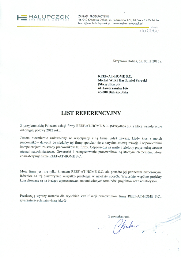 Referencja od firmy HALUPCZOK