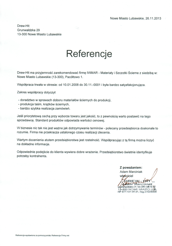 Referencja od firmy Drew-Hit