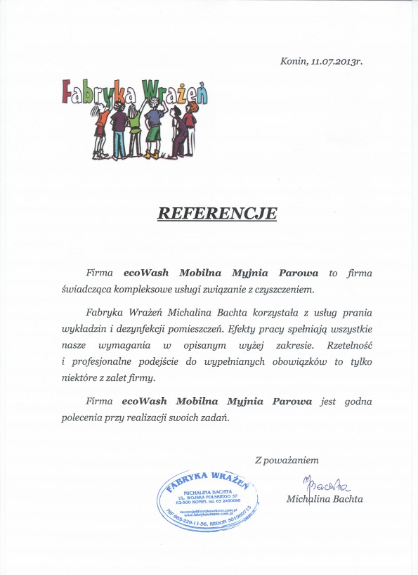Referencja od firmy Fabryka Wrażeń Michalina Bachta