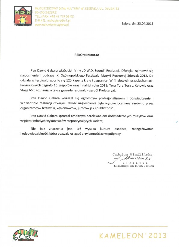 Referencja od firmy MOK Zgierz