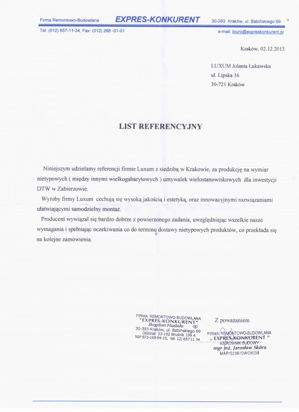 Referencja od firmy Expres Konkurent
