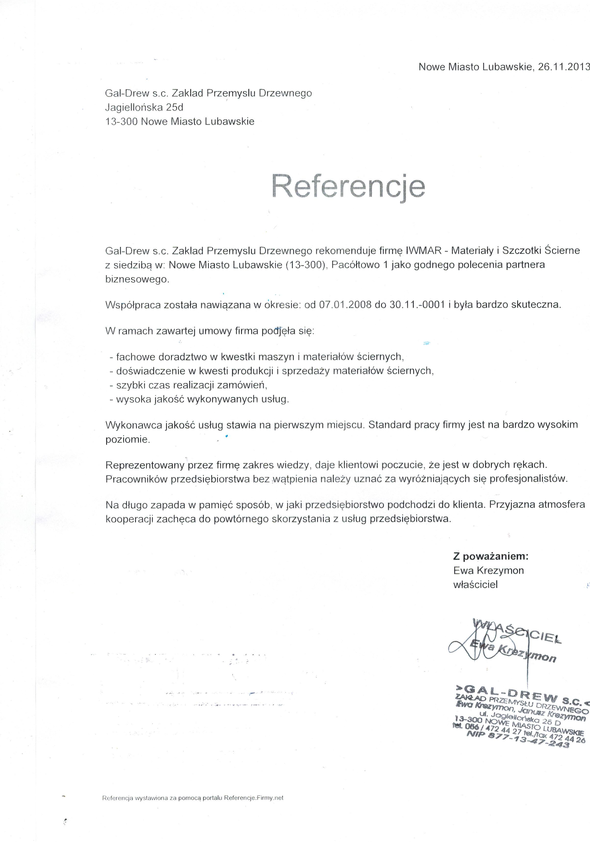 Referencja od firmy GAL-DREW