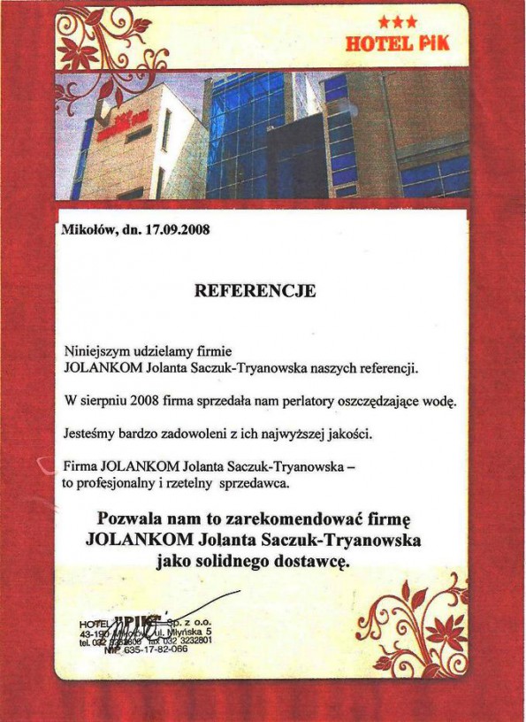 Referencja od firmy Hotel PIK