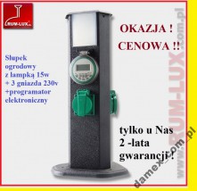 SŁUPEK OGRODOWY Z PROGRAM. CYFROWYM+LAMPKA+GNIAZDA - P.H.U. DAMEX Damian Staniek Mikołów