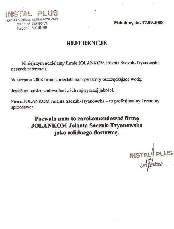 Referencja od firmy Instal Plus