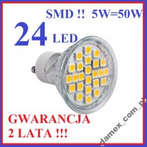 ŻARÓWKA  24LED SMD -5W 370LM GU-10 ODPOWIEDNIK 50W HALOGENOWEJ - P.H.U. DAMEX Damian Staniek Mikołów
