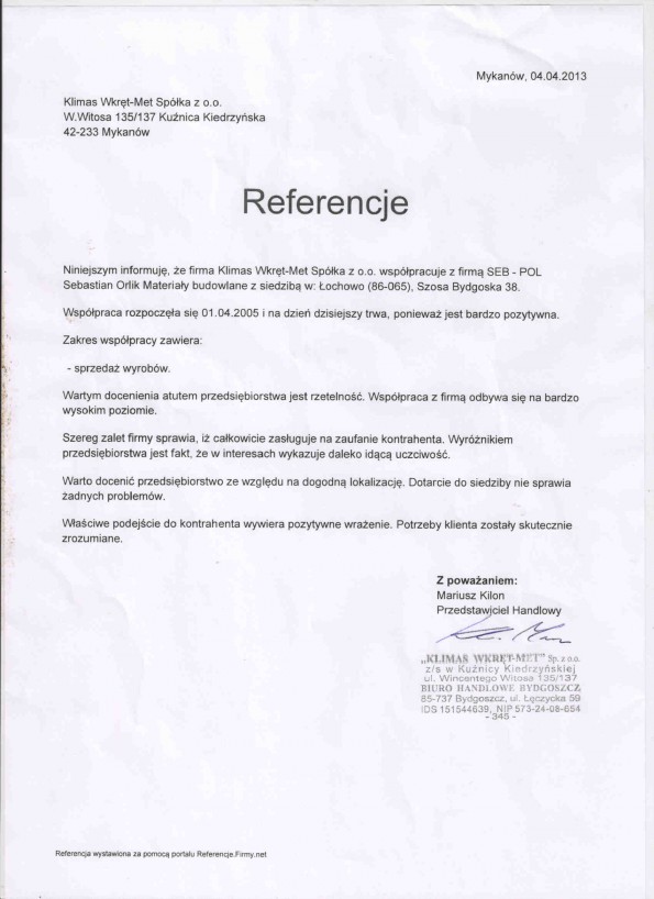 Referencja od firmy WKRĘT - MET