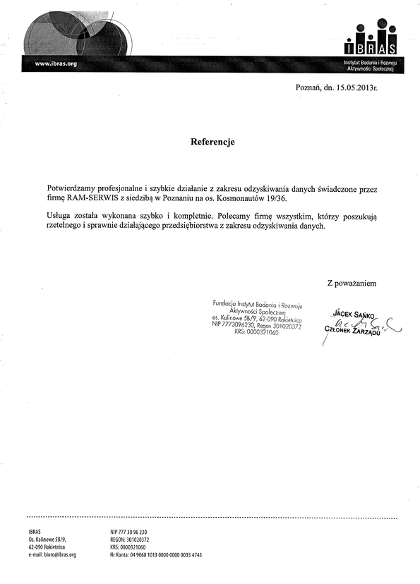 Referencja od firmy IBRAS