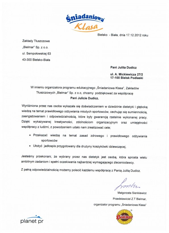 Referencja od firmy Z. T. Bielmar