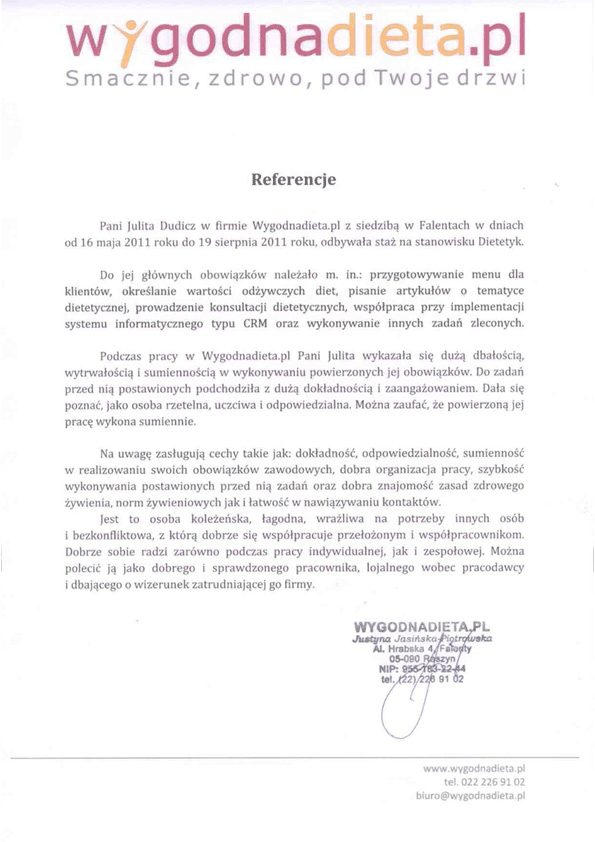 Referencja od firmy WygodnaDieta.pl