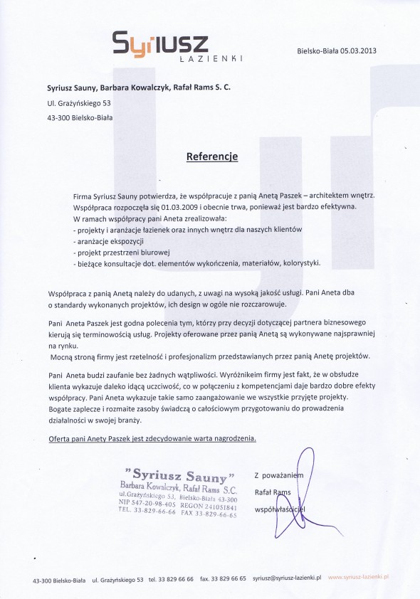 Referencja od firmy Syriusz Łazienki