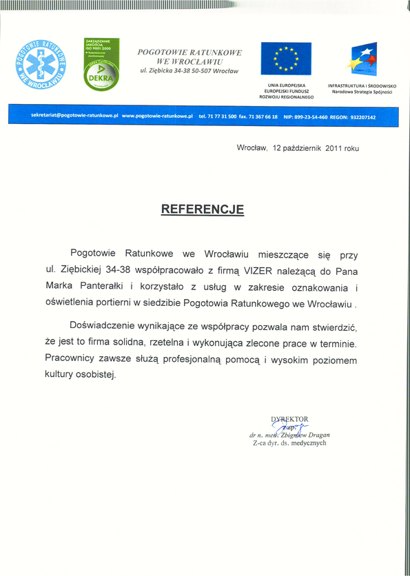 Referencja od firmy Pogotowie ratunkowe we Wrocławiu