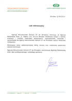 Referencja od firmy Agencja Nieruchomości Rolnych