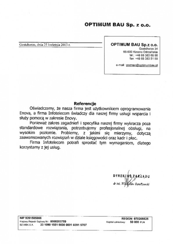 Referencja od firmy OptimumBau