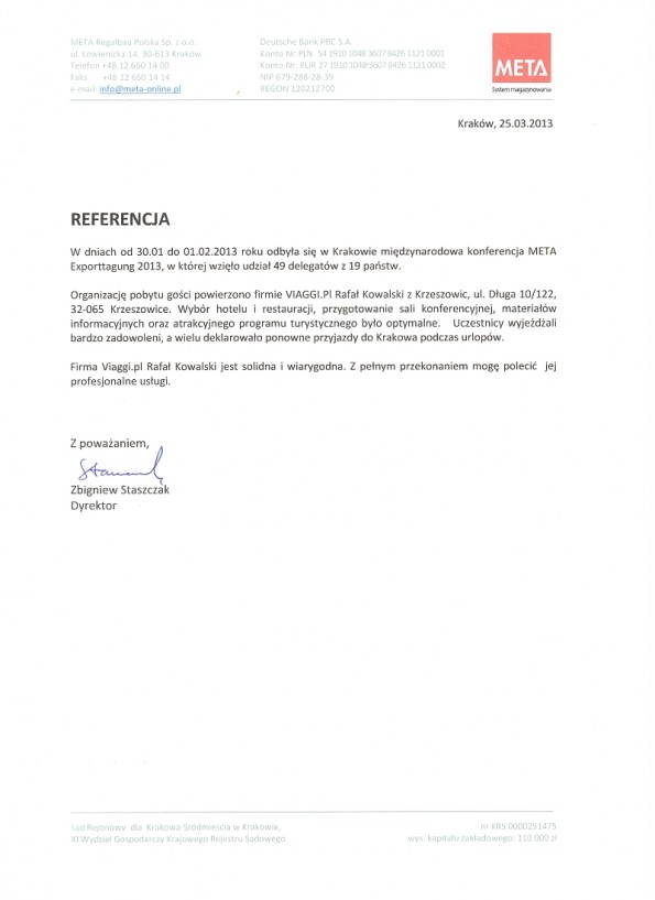 Referencja od firmy META Regalbau Polska