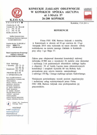 Referencja od firmy KZO Końskie