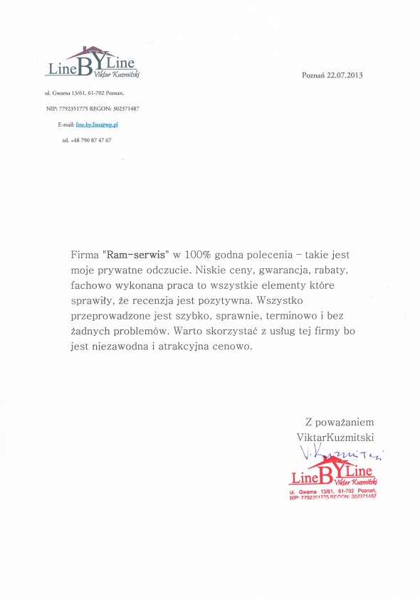 Referencja od firmy Line BY Line