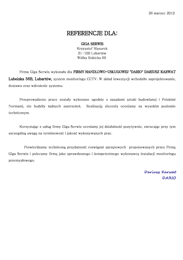 Referencja od firmy DARIO