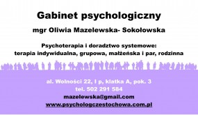 psychoterapia - Gabinet psychologiczny- mgr Oliwia Mazelewska- Sokołowska Częstochowa