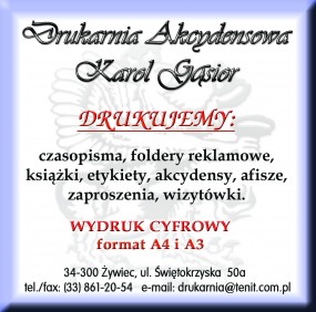Usługi poligraficzne, projektowe, introligatorskie - Drukarnia Akcydensowa Karol Gąsior Żywiec