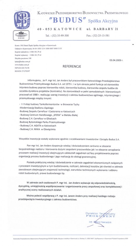 Referencja od firmy KPBP BUDUS