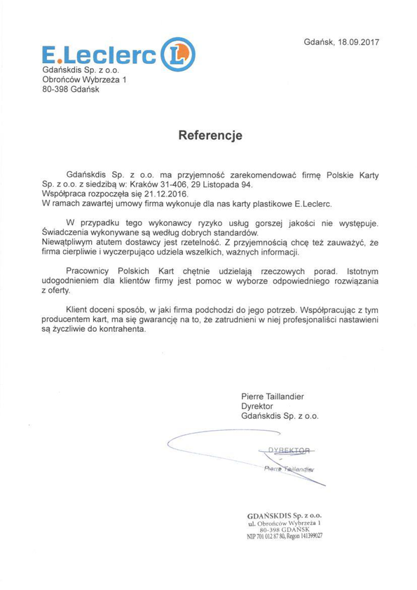 Referencja od firmy E.Leclerc
