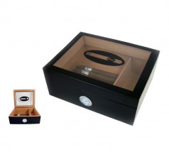 Humidor na 12 cygar, cedr, szkło, czarny, 26x22x7 cm - Elenpipe Sp. z o.o. Przemyśl