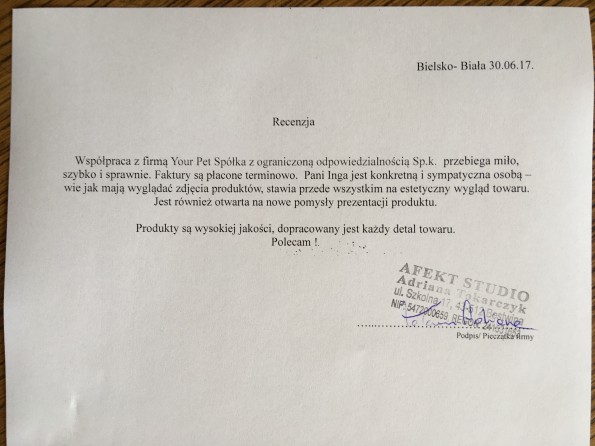 Referencja od firmy AFEKT STUDIO