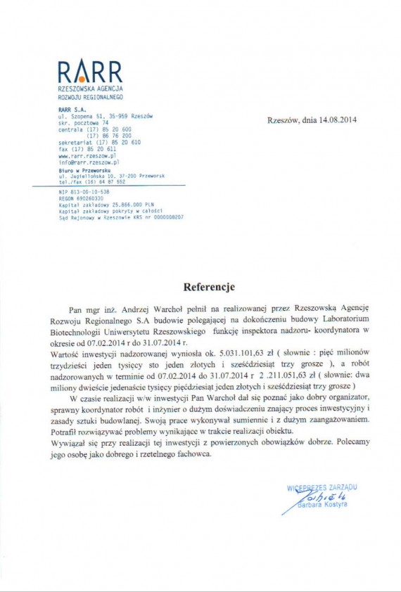 Referencja od firmy BAAR S.A