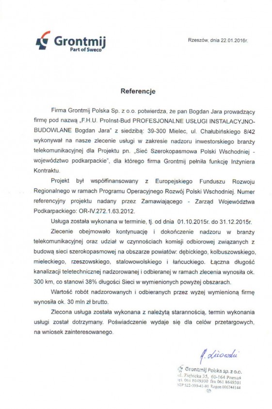 Referencja od firmy Grontmij Polska Sp. z o. o