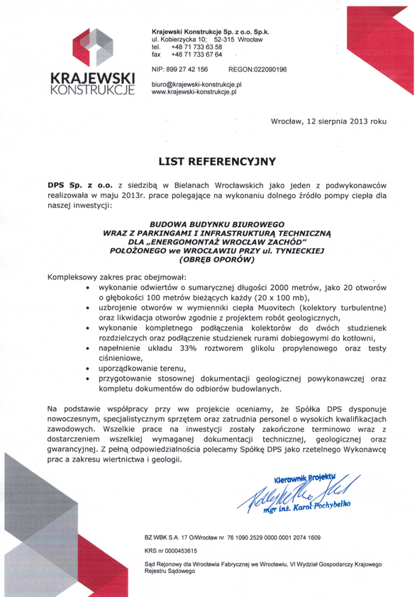 Referencja od firmy Krajewski Konstrukcje