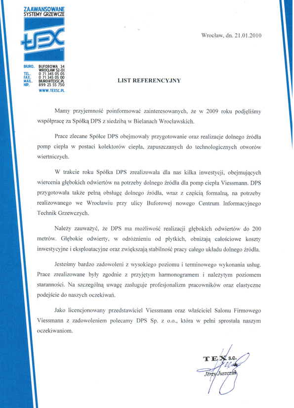 Referencja od firmy TEX s.c.