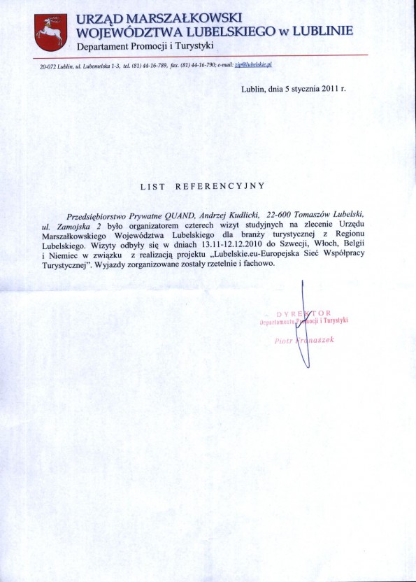 Referencja od firmy Urząd Marszałkowski Województwa Lubelskiego