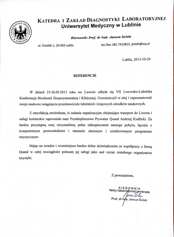 Referencja od firmy Uniwersytet Medyczny w Lublinie