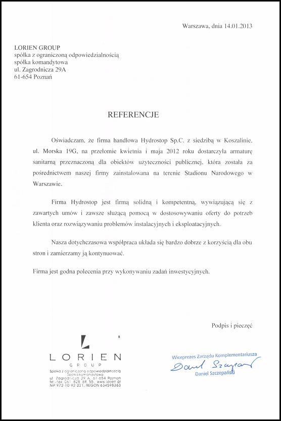 Referencja od firmy Lorien Group