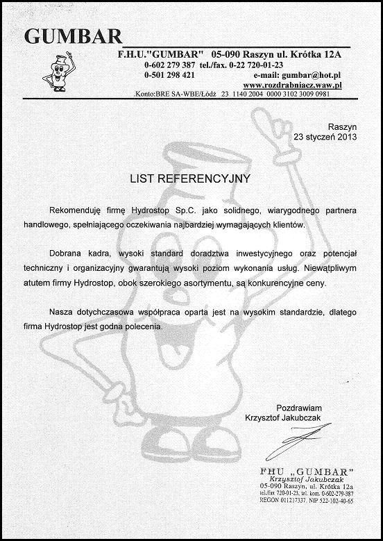 Referencja od firmy Gumbar