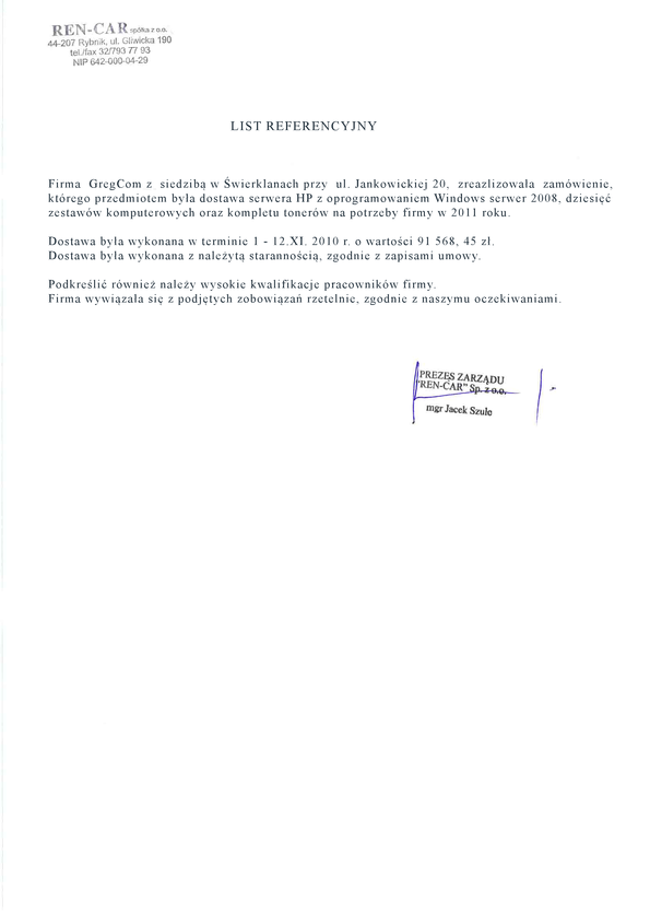 Referencja od firmy Ren-car