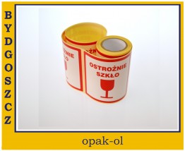 ETYKIETA SAMOPRZYLEPNA NA ROLI 10x10 cm 100 szt. OSTROŻNIE SZKŁO - OPAK-OL Bydgoszcz