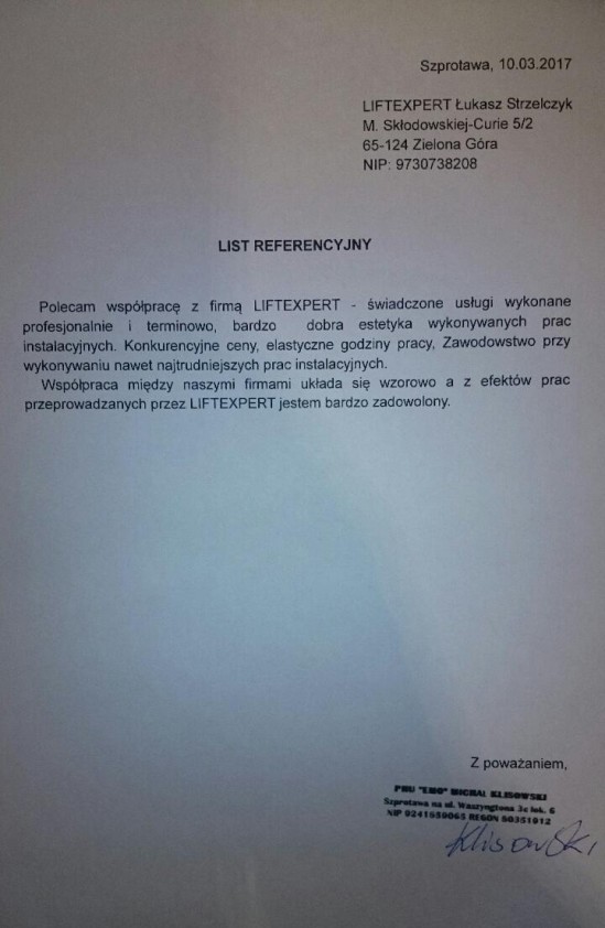 Referencja od firmy PHU EMO Michał Klisowski