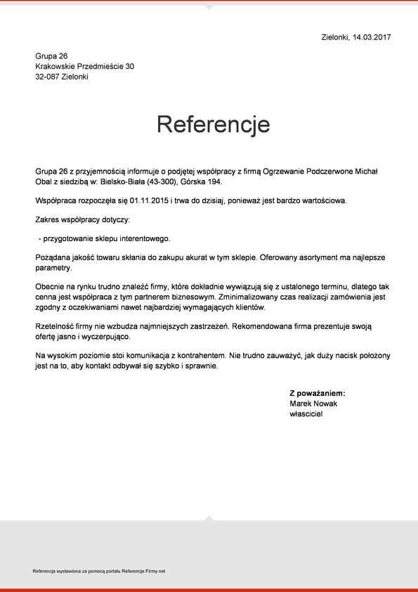 Referencja od firmy Grupa 26