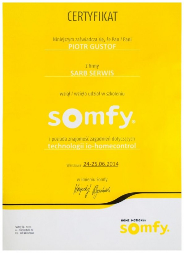 Referencja od firmy SOMFY