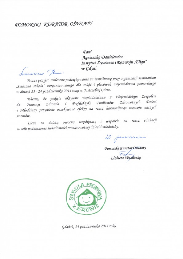 Referencja od firmy Pomorski Kurator Oświaty