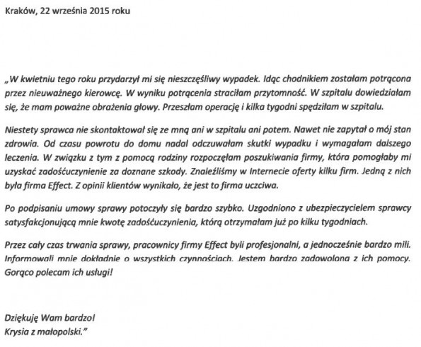 Referencja od firmy Osoba prywatna